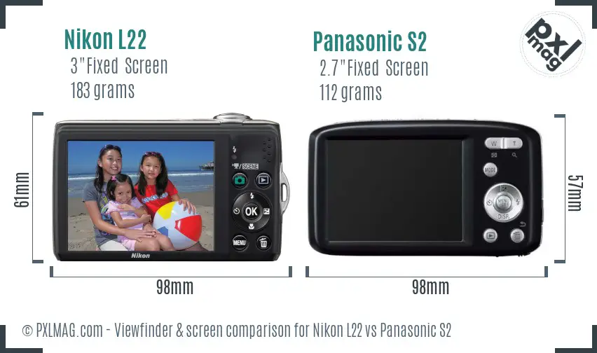 Nikon L22 vs Panasonic S2 Screen and Viewfinder comparison