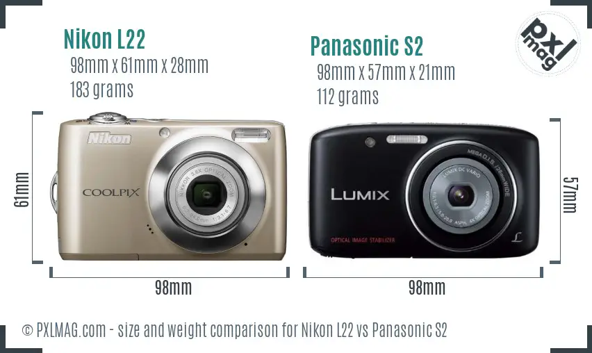 Nikon L22 vs Panasonic S2 size comparison