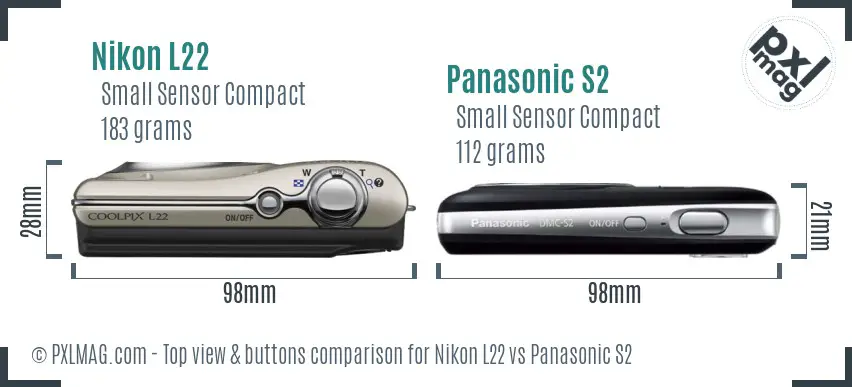 Nikon L22 vs Panasonic S2 top view buttons comparison