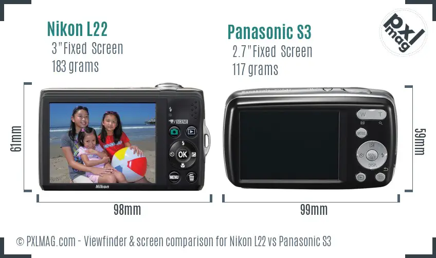 Nikon L22 vs Panasonic S3 Screen and Viewfinder comparison