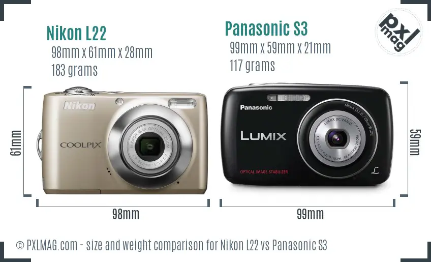 Nikon L22 vs Panasonic S3 size comparison