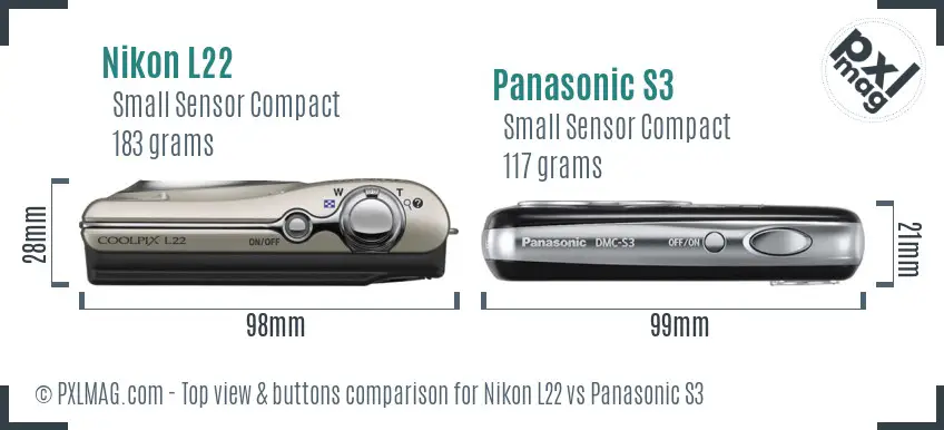 Nikon L22 vs Panasonic S3 top view buttons comparison