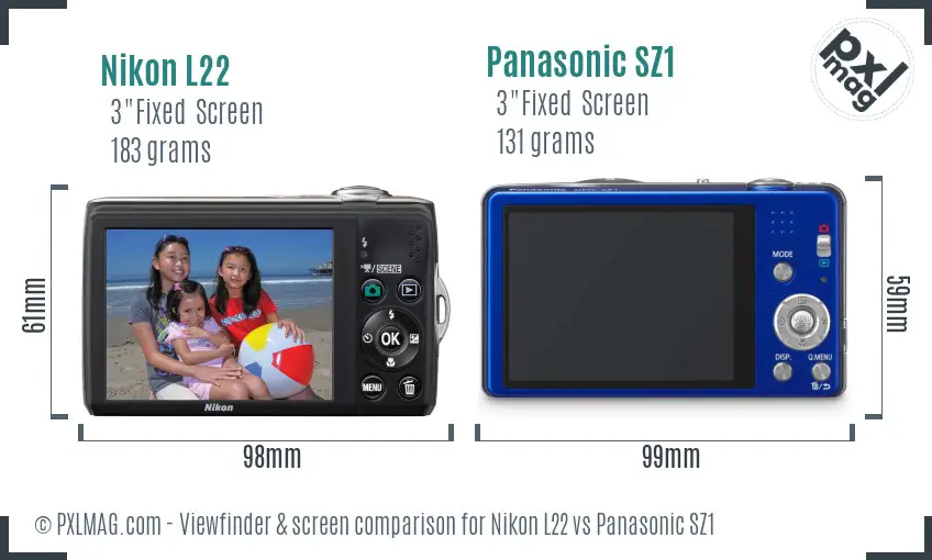 Nikon L22 vs Panasonic SZ1 Screen and Viewfinder comparison