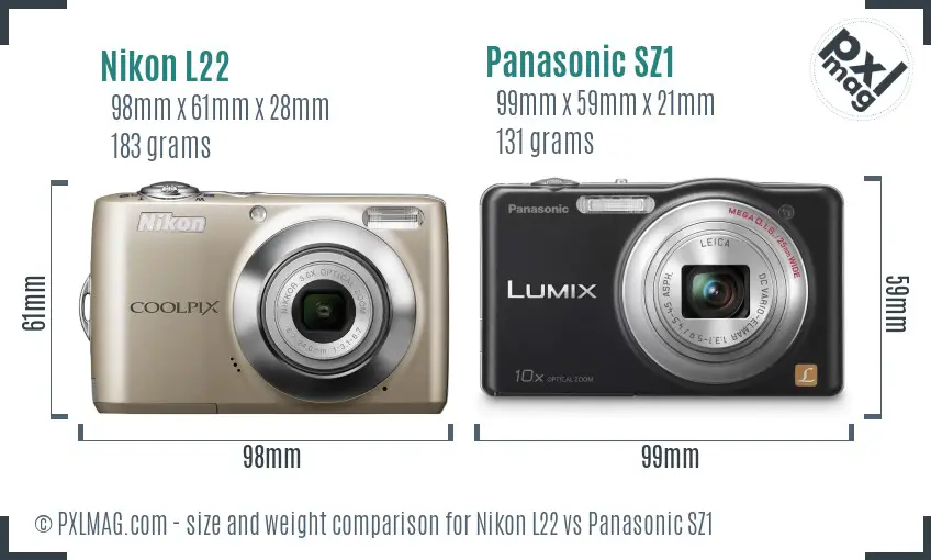 Nikon L22 vs Panasonic SZ1 size comparison