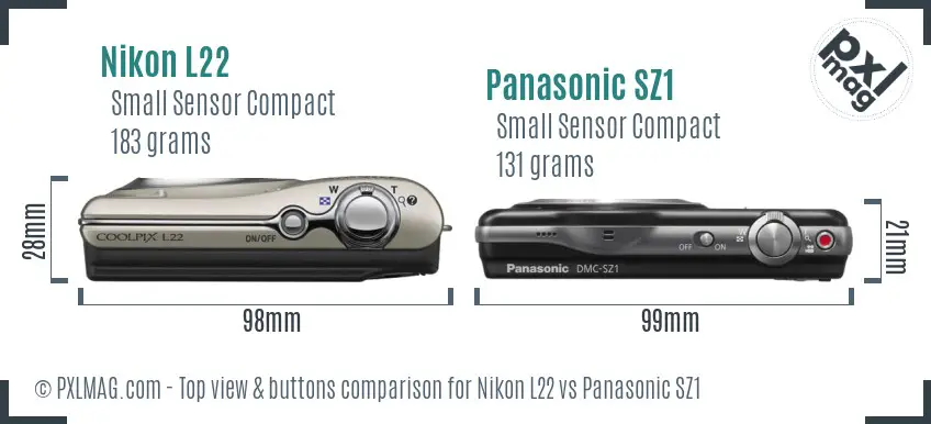 Nikon L22 vs Panasonic SZ1 top view buttons comparison