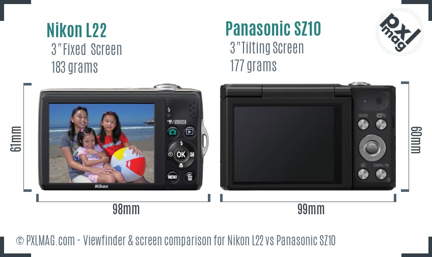 Nikon L22 vs Panasonic SZ10 Screen and Viewfinder comparison