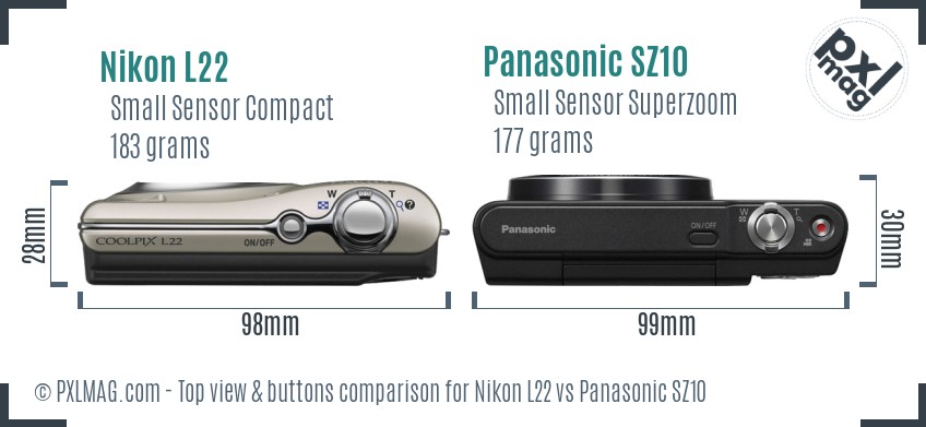 Nikon L22 vs Panasonic SZ10 top view buttons comparison