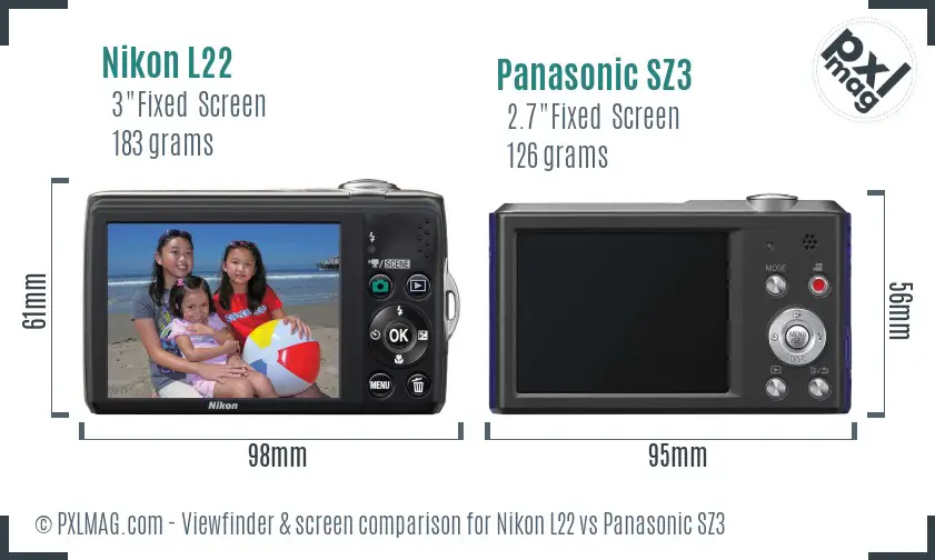 Nikon L22 vs Panasonic SZ3 Screen and Viewfinder comparison