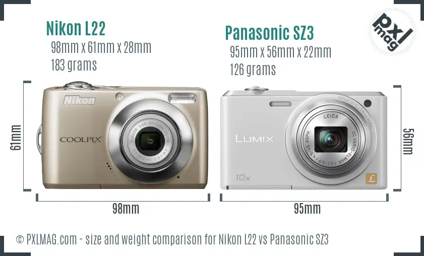 Nikon L22 vs Panasonic SZ3 size comparison