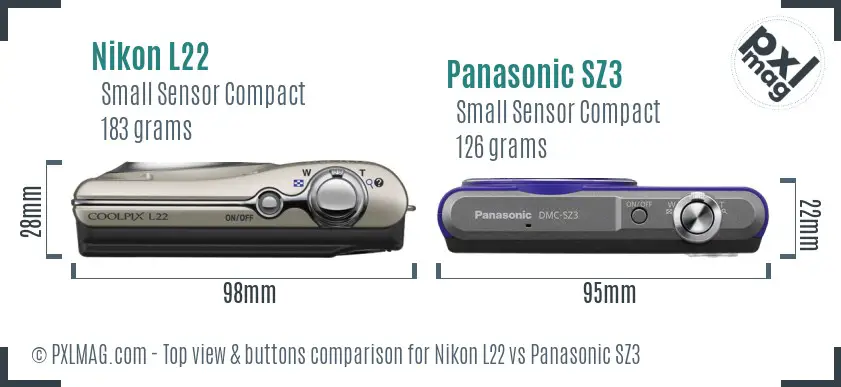 Nikon L22 vs Panasonic SZ3 top view buttons comparison