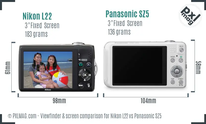 Nikon L22 vs Panasonic SZ5 Screen and Viewfinder comparison