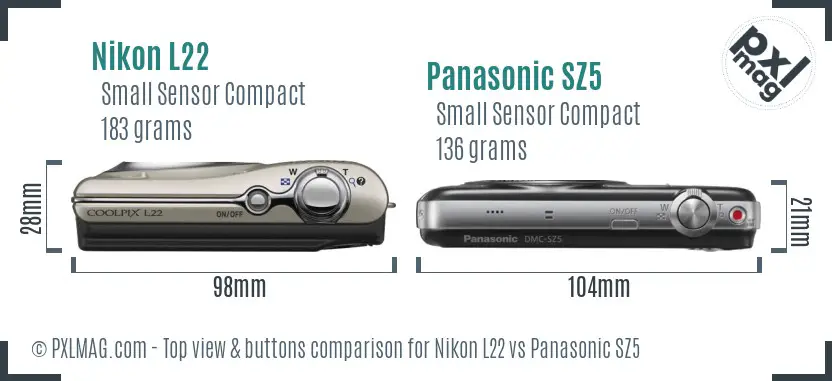 Nikon L22 vs Panasonic SZ5 top view buttons comparison