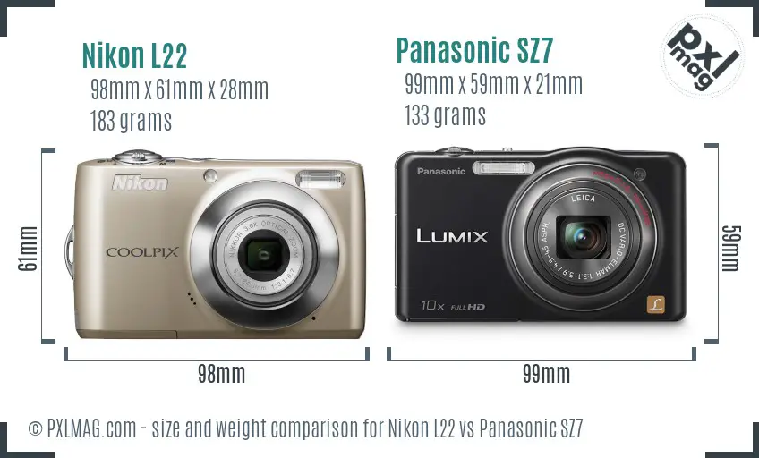 Nikon L22 vs Panasonic SZ7 size comparison Nikon L22 vs Panasonic SZ7 size comparison