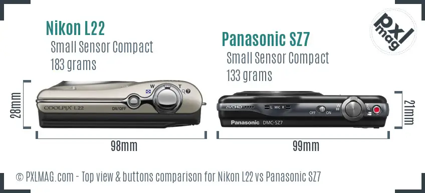 Nikon L22 vs Panasonic SZ7 top view buttons comparison Nikon L22 vs Panasonic SZ7 top view buttons comparison