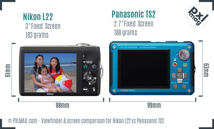 Nikon L22 vs Panasonic TS2 Screen and Viewfinder comparison