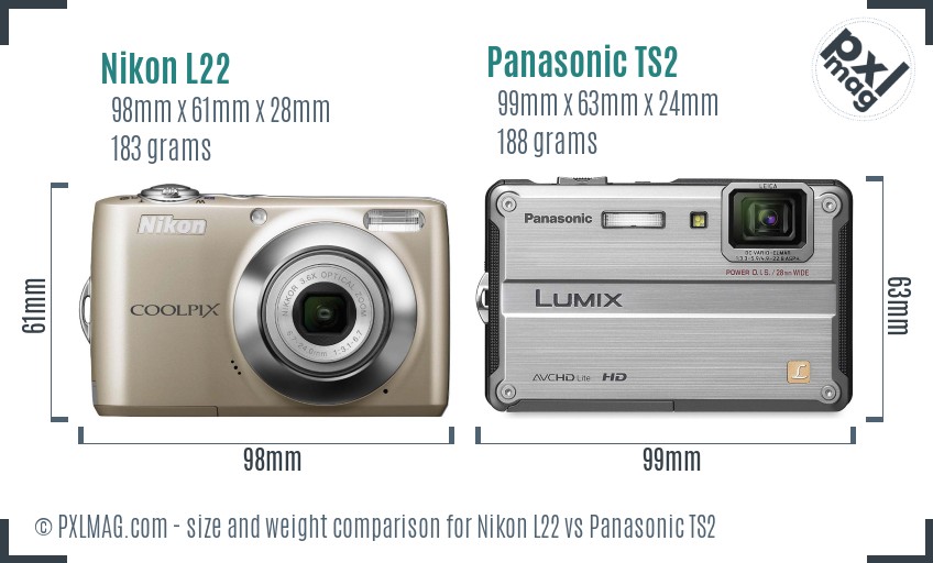 Nikon L22 vs Panasonic TS2 size comparison
