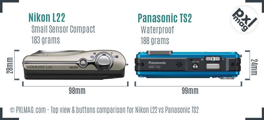 Nikon L22 vs Panasonic TS2 top view buttons comparison