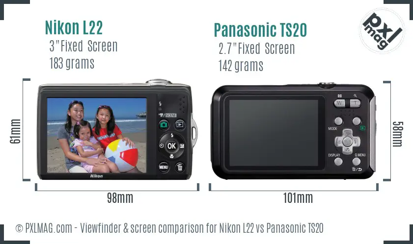Nikon L22 vs Panasonic TS20 Screen and Viewfinder comparison
