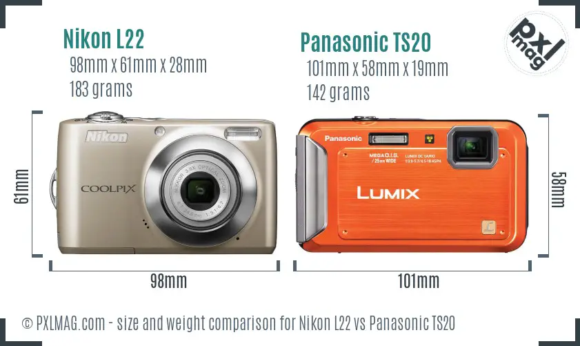 Nikon L22 vs Panasonic TS20 size comparison