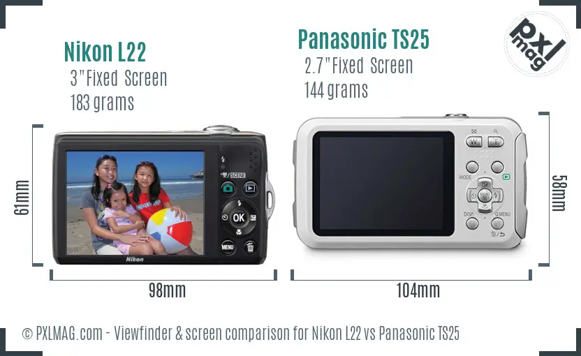 Nikon L22 vs Panasonic TS25 Screen and Viewfinder comparison