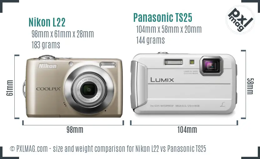 Nikon L22 vs Panasonic TS25 size comparison