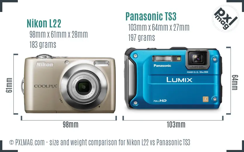 Nikon L22 vs Panasonic TS3 size comparison Nikon L22 vs Panasonic TS3 size comparison