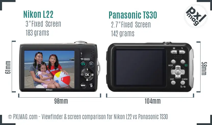 Nikon L22 vs Panasonic TS30 Screen and Viewfinder comparison