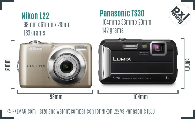 Nikon L22 vs Panasonic TS30 size comparison