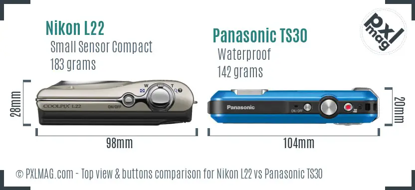 Nikon L22 vs Panasonic TS30 top view buttons comparison