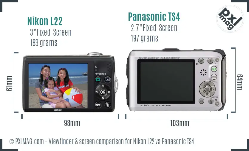 Nikon L22 vs Panasonic TS4 Screen and Viewfinder comparison