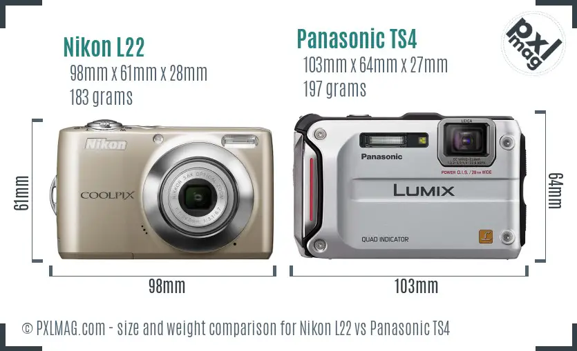 Nikon L22 vs Panasonic TS4 size comparison