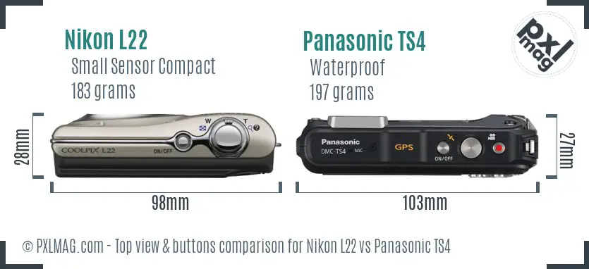 Nikon L22 vs Panasonic TS4 top view buttons comparison