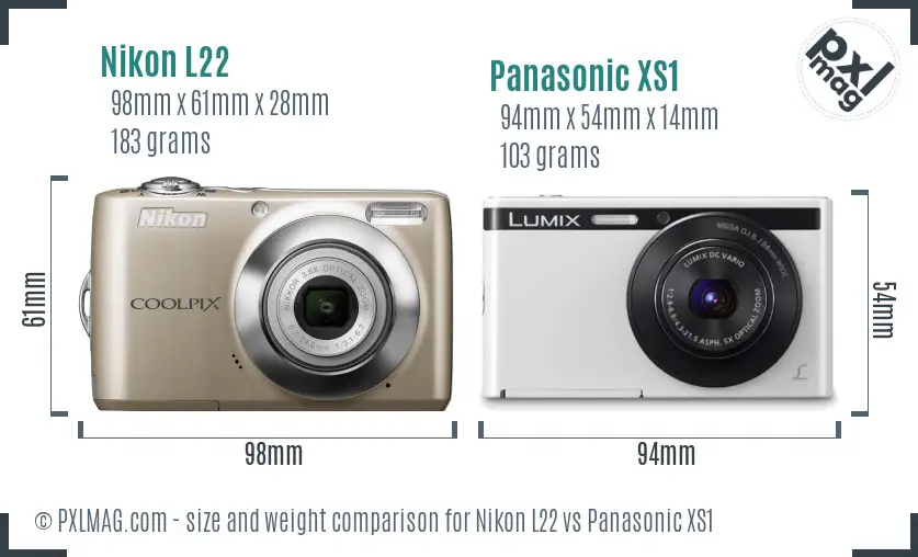 Nikon L22 vs Panasonic XS1 size comparison Nikon L22 vs Panasonic XS1 size comparison