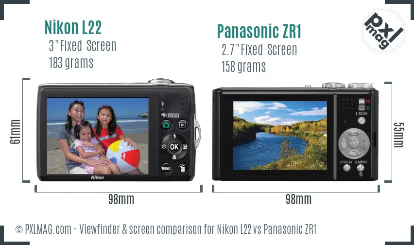 Nikon L22 vs Panasonic ZR1 Screen and Viewfinder comparison