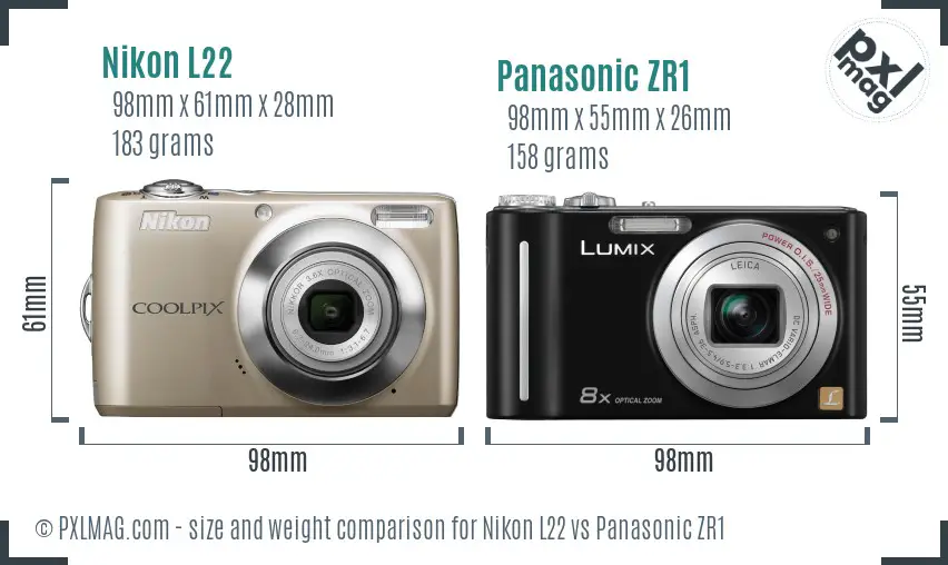 Nikon L22 vs Panasonic ZR1 size comparison