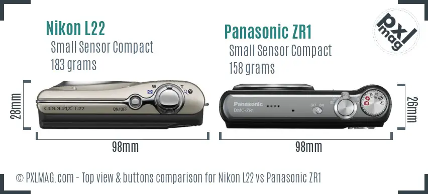 Nikon L22 vs Panasonic ZR1 top view buttons comparison