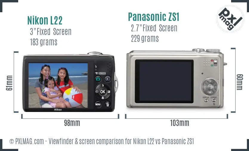 Nikon L22 vs Panasonic ZS1 Screen and Viewfinder comparison