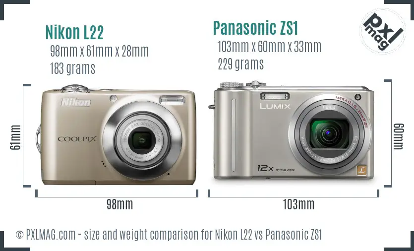 Nikon L22 vs Panasonic ZS1 size comparison