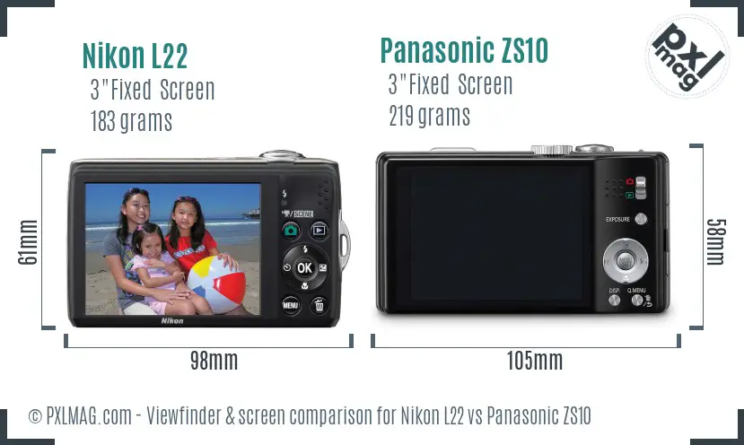 Nikon L22 vs Panasonic ZS10 Screen and Viewfinder comparison Nikon L22 vs Panasonic ZS10 Screen and Viewfinder comparison