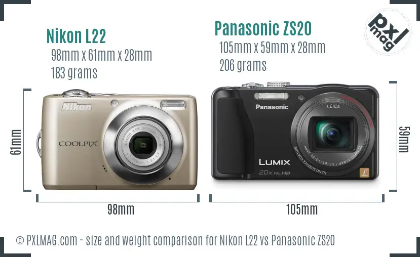 Nikon L22 vs Panasonic ZS20 size comparison Nikon L22 vs Panasonic ZS20 size comparison