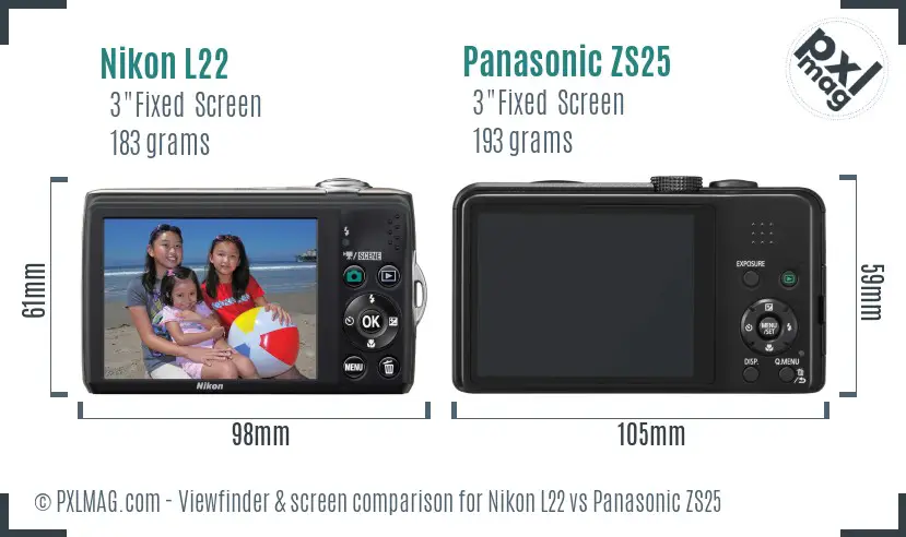 Nikon L22 vs Panasonic ZS25 Screen and Viewfinder comparison