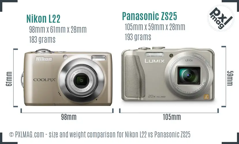 Nikon L22 vs Panasonic ZS25 size comparison