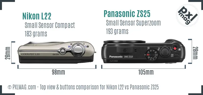 Nikon L22 vs Panasonic ZS25 top view buttons comparison