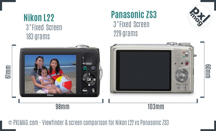 Nikon L22 vs Panasonic ZS3 Screen and Viewfinder comparison