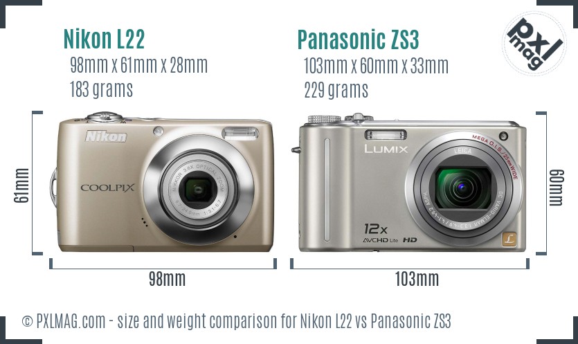 Nikon L22 vs Panasonic ZS3 size comparison
