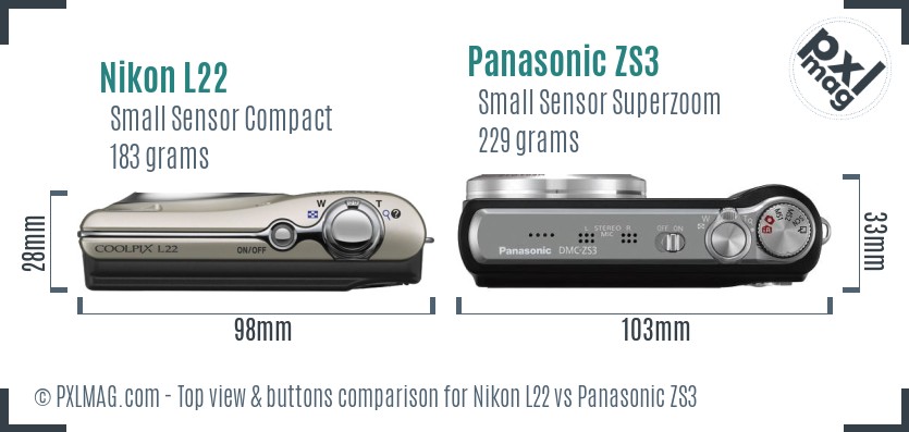 Nikon L22 vs Panasonic ZS3 top view buttons comparison