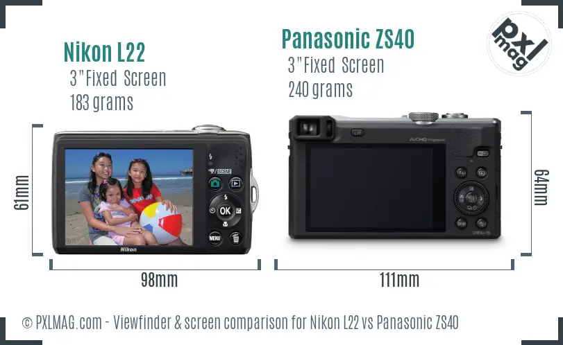 Nikon L22 vs Panasonic ZS40 Screen and Viewfinder comparison