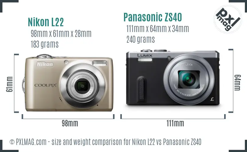 Nikon L22 vs Panasonic ZS40 size comparison