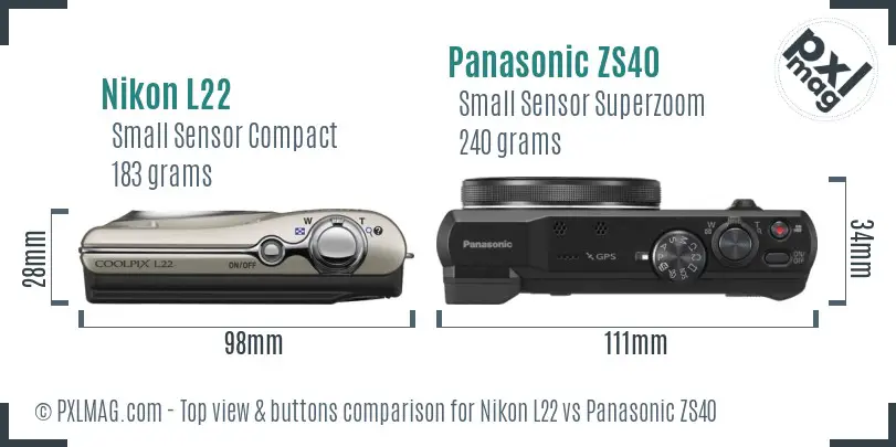 Nikon L22 vs Panasonic ZS40 top view buttons comparison