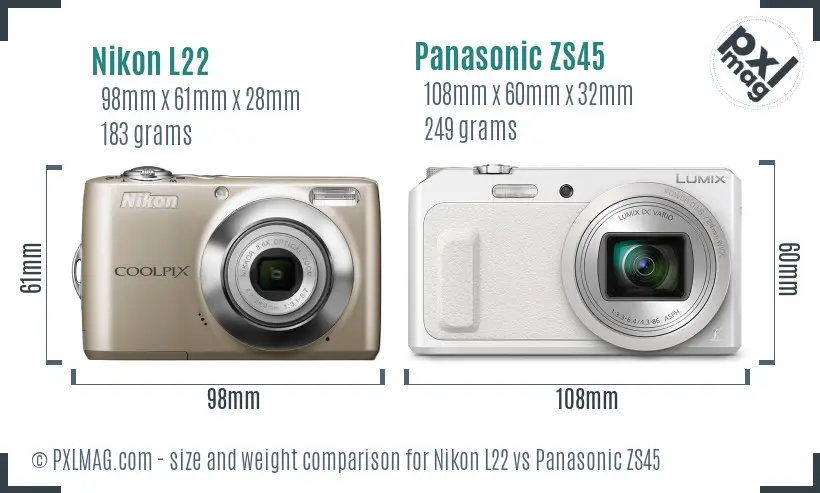 Nikon L22 vs Panasonic ZS45 size comparison Nikon L22 vs Panasonic ZS45 size comparison